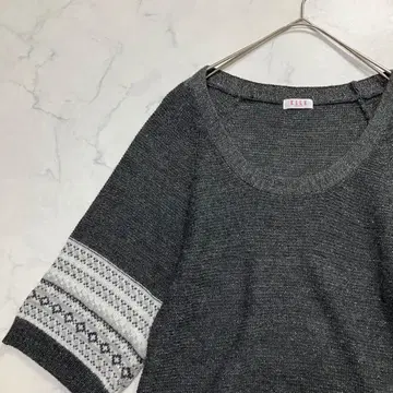 ELLE 절개 디자인 반짝이는 7부 소매 울 혼방 니트 원피스 38