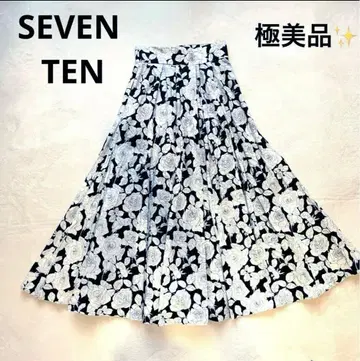 컨디션 최상 세븐텐 빈티지 프린트 턱 스커트 블랙 꽃무늬