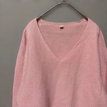 유니클로 3D 코튼 블렌드 V넥 스웨터 (XL) 핑크 빅