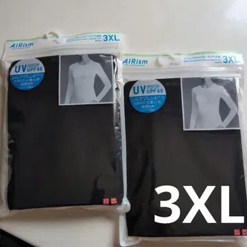 유니클로 AIRism UV컷 크루넥 3XL 블랙 2매 실크