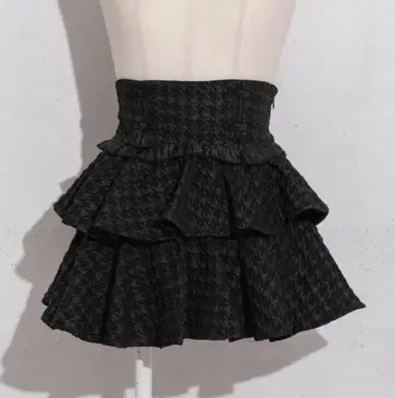 pium 피윰 티어드 프릴 도리 미니 스커트 하운드투스 체크 블랙 믹스