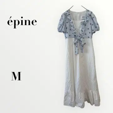 에피누 프릴 리본 원피스 꽃무늬 절개 화이트 M 리본 걸리시 롱 기장