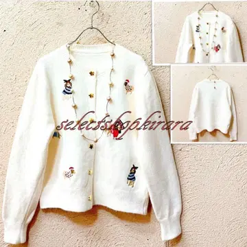 2025 신상 포근하고 부드러운 강아지 자수 니트 가디건 F/오프화이트