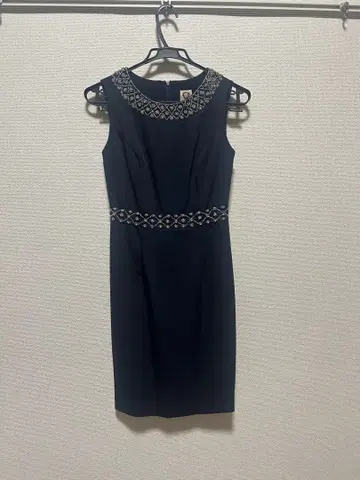 수입 원피스 슬리브리스 무릎 위 기장 네이비 비쥬 장식 S 사이즈