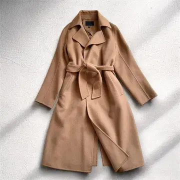 새상품급 ICB 캐시미어 혼방 울 리버 코트 카멜 벨트 포함 롱