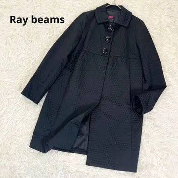 레이빔즈 자카드 도트 코트 A라인 울 혼방 블랙 beams