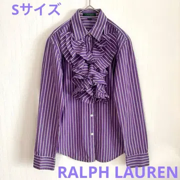 랄프 로렌 긴팔 셔츠 스트라이프 프릴 셔츠 퍼플 S 사이즈