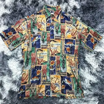 90s00s 토리 리처드 하와이 제조 반팔 알로하 셔츠 동물 물고기