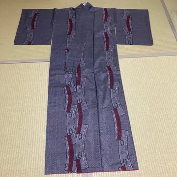 오시마 명주 미사용 새상품 단책 패턴? 그레이 거북이 등껍질 무늬 기모노