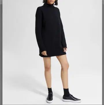 띠어리 모크넥 니트 원피스 블랙 S theory 가로 세로 보더