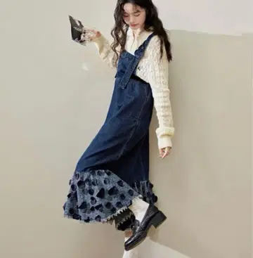 kuose 피나포어 데님 드레스 데님 스커트