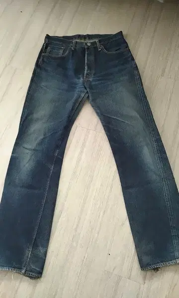 구 드님 w34 다크 네이비 셀비지 가죽 패치 H.Y 각인 빅 E