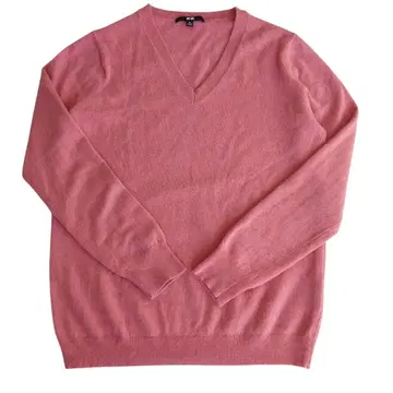 UNIQLO 캐시미어 스웨터 100% 여성용 핑크 V넥 XL