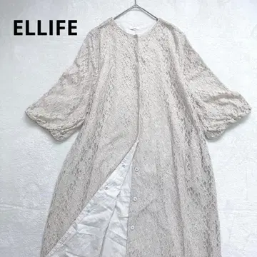 v106ELLIFE 레이스 코트 겉옷 가운 린넨 혼방 7부 소매 내추럴