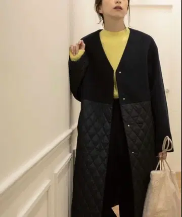 OPAQUE.CLIP 울&캐시미어 MIX 퀼팅 절개 코트