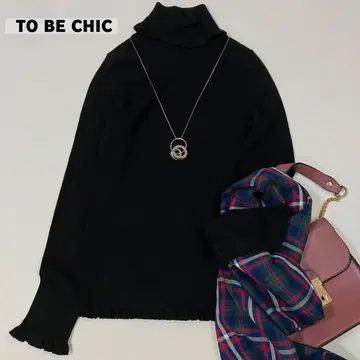 TO BE CHIC 리브 니트 하이넥 실크 캐시미어 프릴 S-M