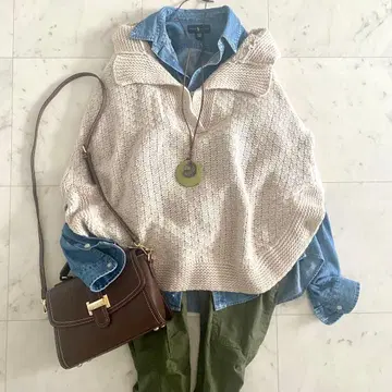 새상품급 퀸앤벨 퓨어 캐시미어 100% 니트 판초 풀오버