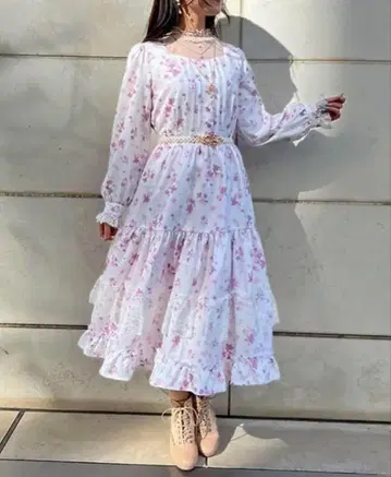 [ 새상품 ] axes femme SAKURA 티어드 원피스 롱 핑크