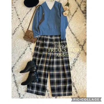 니코앤드 체크 캐주얼 팬츠 코디 3