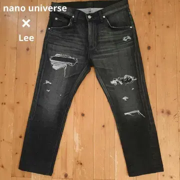 새상품급 Lee x nano universe 블랙 데님 팬츠 데미지 가공