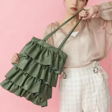 [ 새상품급 ] Casselini / 프릴 디자인 토트백 카키