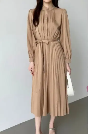 플리츠 셔츠 원피스 브라운 M 사이즈