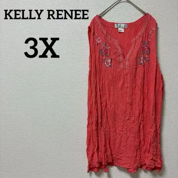 KELLY RENEE [ 3X ] 슬리브리스 블라우스 핑크 꽃 자수 포함