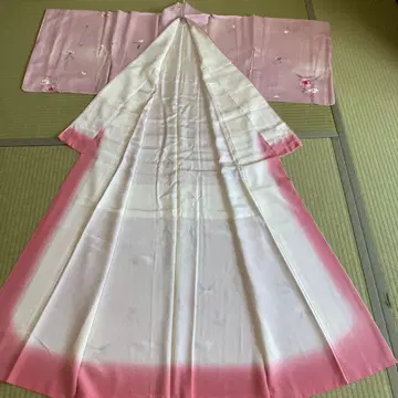 유젠 염색 코몬 핑크 꽃무늬 기모노