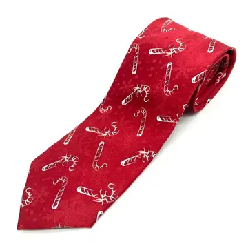 새상품 캔디케인 넥타이 크리스마스 올 패턴 빨간색 광택 실크 눈 결정