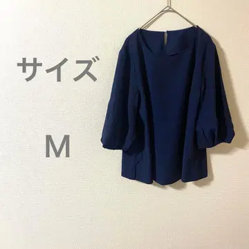 네이비 벌룬 슬리브 튜닉 심플 무지 캐주얼