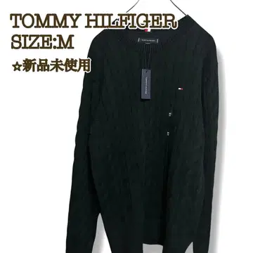 [ 새상품 ] 타미힐피거 케이블 니트 M 크루넥 블랙 트리콜로르