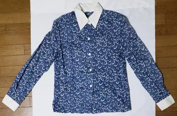 빈티지 LIBERTY 리버티 파랑 꽃무늬 화이트 커프스 블라우스