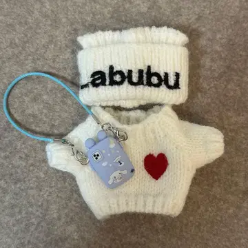 Labubu 니트 모자와 스웨터 세트 17cm 시나몬 스마트폰 포함