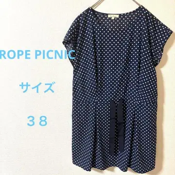 로페피크닉 네이비 도트 무늬 반팔 무릎 기장 원피스