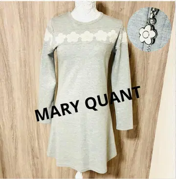 미사용급 마리콴트 코튼 원피스 그레이 빅 로고 A라인