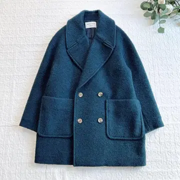 새상품급 MACPHEE 양털 파일 오버사이즈드 P코트 다크 그린