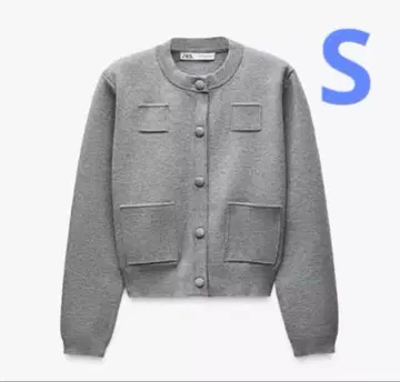 미사용 새상품 ZARA 플레인 니트 자켓 패디드 숄더 S