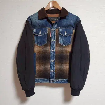 DSQUARED2 가죽 데님 다운 자켓 체크 42 레어 새상품급