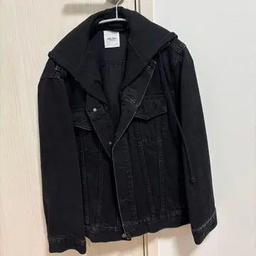 Mile Over 블랙 데님 자켓 후드 부착