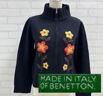 새상품급 BENETTON 꽃무늬 집업 스웨터 울 100% 이탈리아