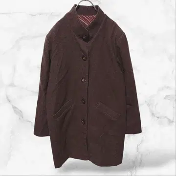 체스터 코트 여성용 브라운 안쪽 올 패턴 아우터 겉옷 모크넥