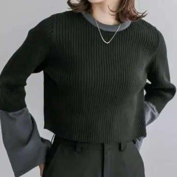 mystic 배색 리브 니트 블랙