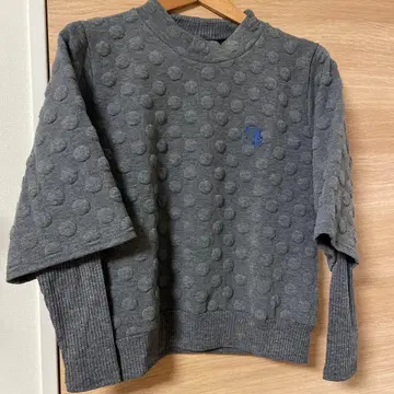 STCH 그레이 도트 무늬 긴팔 스웨터 스커트 셋업