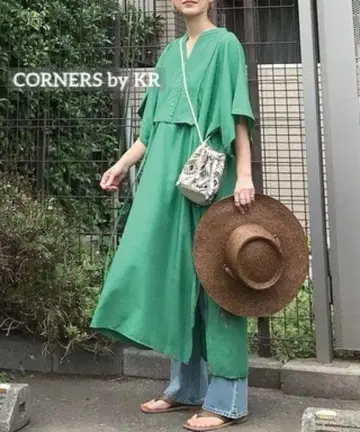 새상품급 CORNERS by KR 카프탄 셔츠 원피스 그린 루즈핏