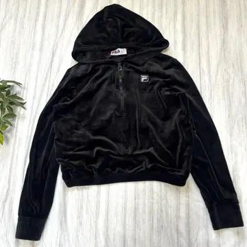 FILA 휠라 벨로아 하프 지퍼 후드 부착 후드티 블랙 y2k