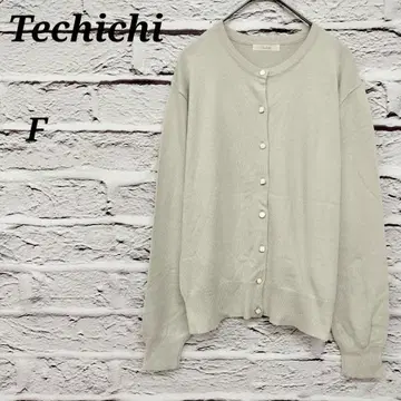 테치치 [ F ] 크루넥 긴팔 가디건 멋스러운 버튼 코튼 혼방 베이지