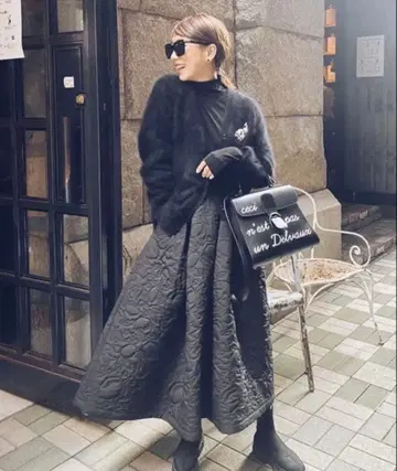 rosy_monster 플레어 스커트 플라워 퀼트 S