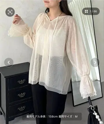 [ 앞뒤 2way ] 캔디 슬리브 시어 튤 블라우스