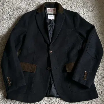 해리스 트위드 테일러드 자켓 네이비 옷깃 절개