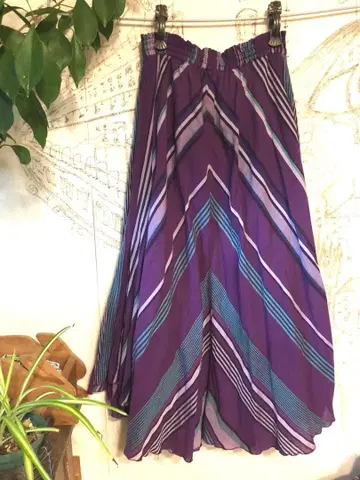 누키테파 스커트 보라색 스트라이프 플레어 스커트